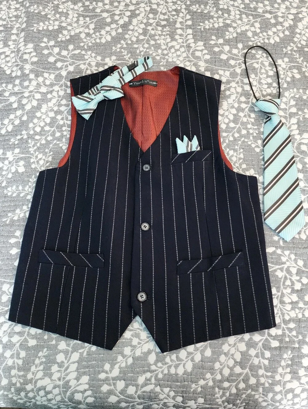 Boy's Suit 6-Piece Blue Pinstripe Formal Vest Set, Size 14